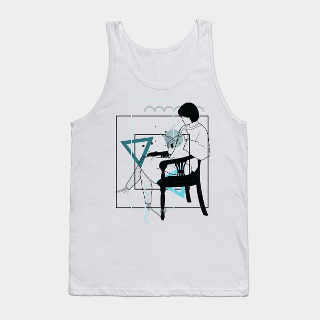 Sitting and looking at my mobile Tank Top by Frajtgorski